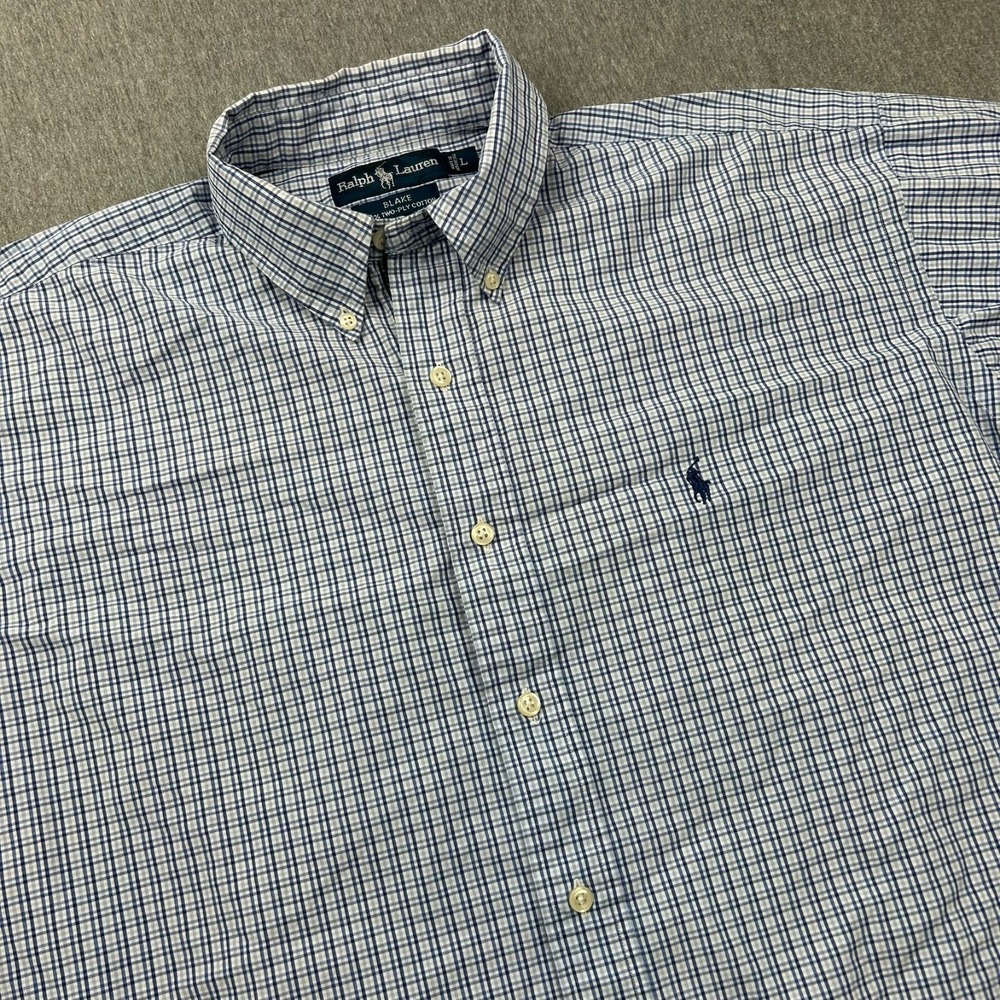 Ralph Lauren Blake Mens Large Button Down Shirt Blue Two-Ply‎ Cotton Long Sleeve